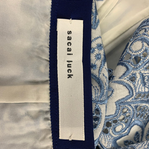 SACAI LUCK Size 2 Blue & White Floral Lace Cotton A-line Skirt