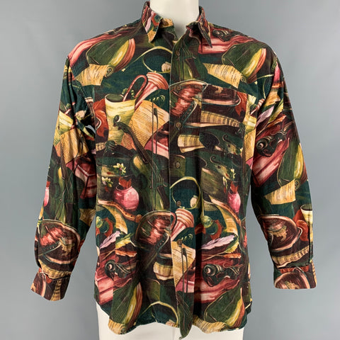 PAUL SMITH Size L Green Multi-Color Corduroy Cotton Long Sleeve Shirt