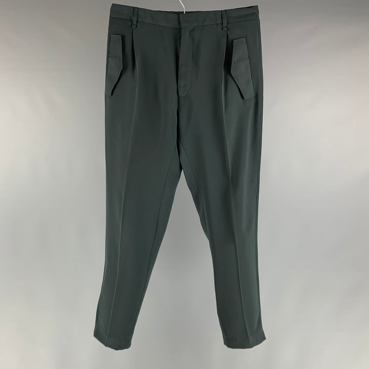 LANVIN Size 30 Green Solid Polyester Flap Pockets Dress Pants