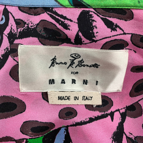 MARNI x BRUNO BOZZETTO Size M Multi-Color Print Silk Raw Edge Oversized Short Sleeve Shirt