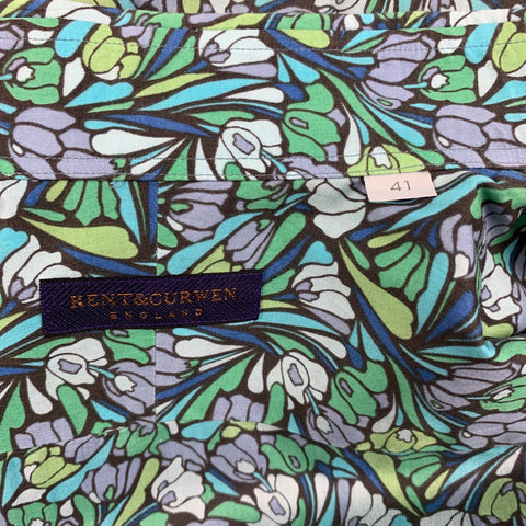 KENT CURWEN Size M Green Abstract Floral Long Sleeve Shirt