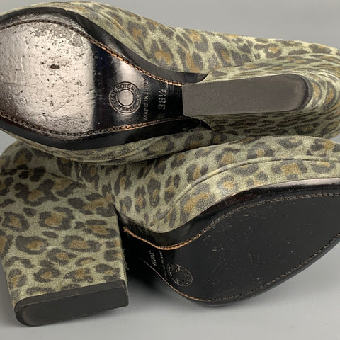 DRIES VAN NOTEN Size 8.5 Moss Brown Suede Animal Print Platform Pumps