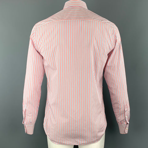 PRADA Size M Red White Blue Stripe Cotton Button Up Long Sleeve Shirt