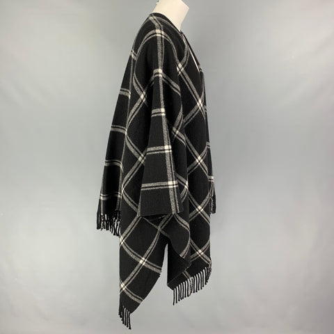 ANNE FONTAINE Size One Size Black White Wool Plaid Fringed Cape