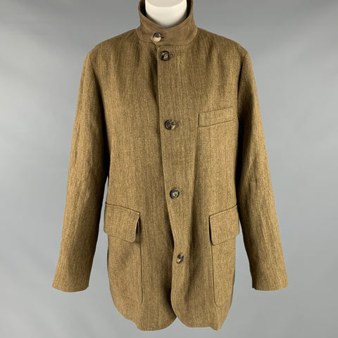 LORO PIANA Size S Brown Olive Flax Herringbone Zip Up Coat