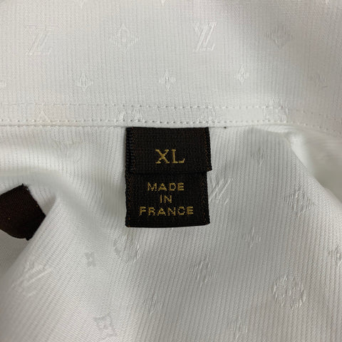 LOUIS VUITTON Size XL White Monogram Cotton Button Up Long Sleeve Shirt
