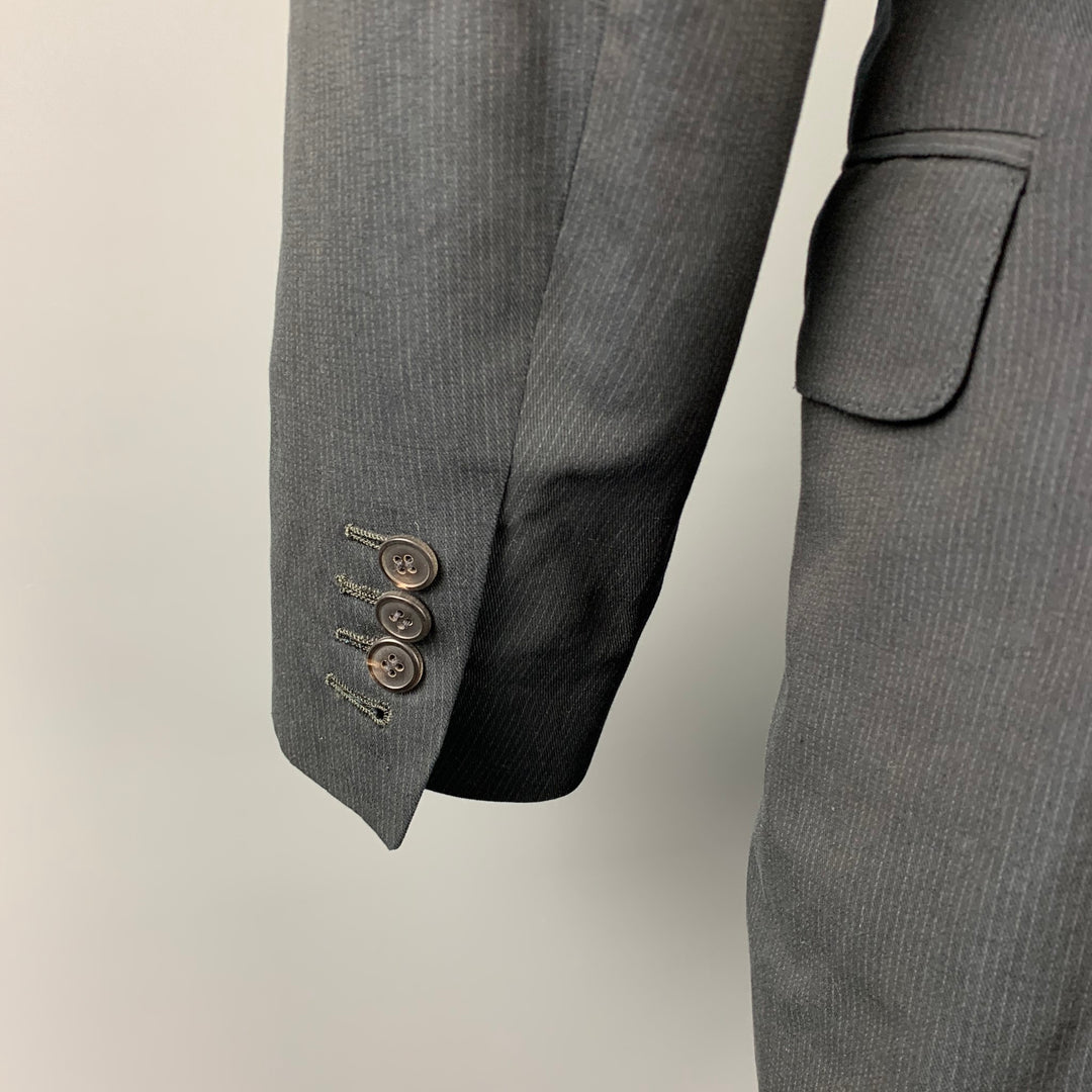 DRIES VAN NOTEN Size 38 Regular Black Pinstripe Linen / Cotton Peak Lapel Suit