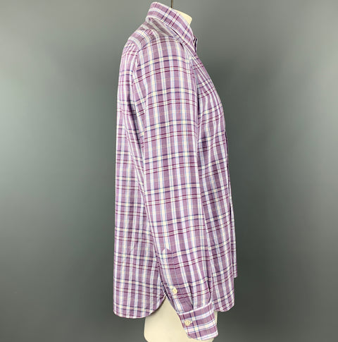 ISAIA Size L Purple Plaid Cotton Button Up Long Sleeve Shirt