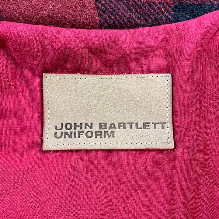 JOHN BARTLETT Uniforme Talla 40 Chaqueta con cremallera de mezcla de lana a cuadros roja y negra