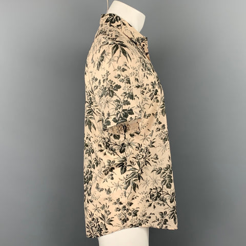 GUCCI Size M Beige Floral Cotton Button Up Short Sleeve Shirt