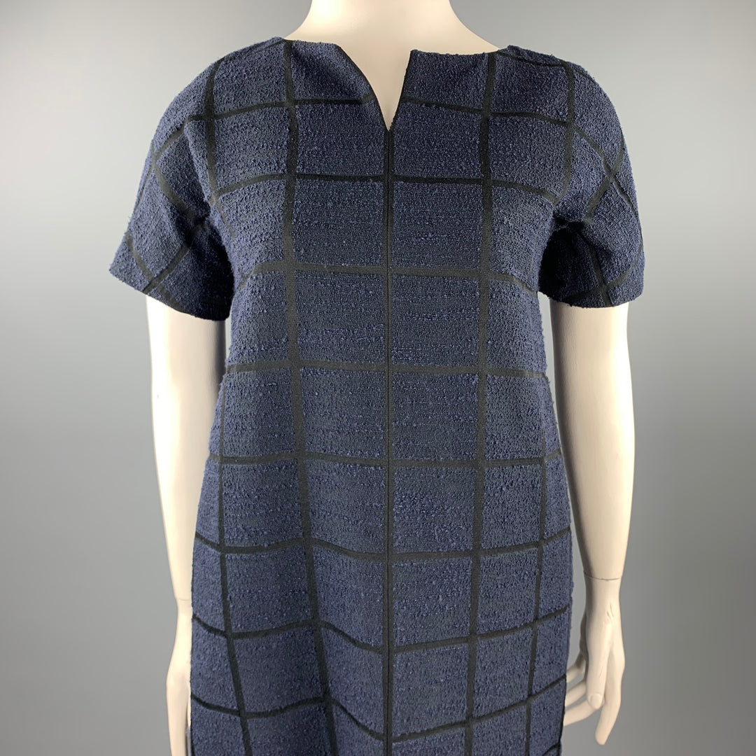 NOOY Talla L Vestido recto de mezcla de algodón con paneles texturizados en negro y azul marino