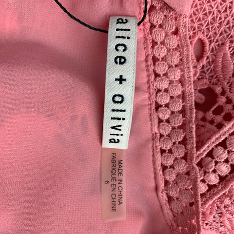 ALICE + OLIVIA Taille 6 Robe trapèze en dentelle de polyester rose