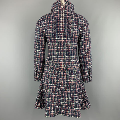 CHANEL FW 2013 Talla 2 Traje de falda de línea A con cuello alto de tweed multicolor azul marino