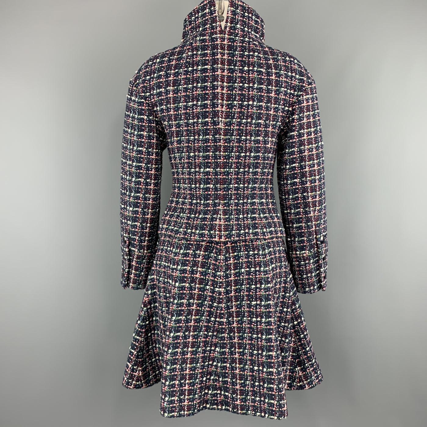 CHANEL FW 2013 Size 2 Navy Multi-Color Tweed High Collar A Line Skirt-Suit