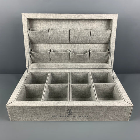 BRUNELLO CUCINELLI Grey Heather Cashmere Tie & Pocket Square Case