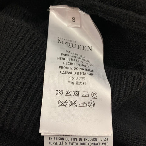ALEXANDER MCQUEEN Size S Black Applique Cashmere Crew-Neck Sweater