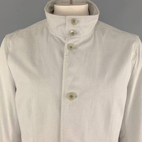 THEORY Jayden Size XL Light Grey Cotton High Collar Belted Cuffs Buttoned Jacket