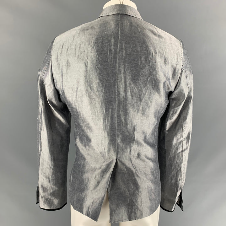 CoSTUME NATIONAL Size 42 Silver & Black Silk / Linen Peak Lapel Sport Coat
