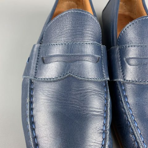 RALPH LAUREN Size 7.5 Navy Solid Leather Drivers Loafers
