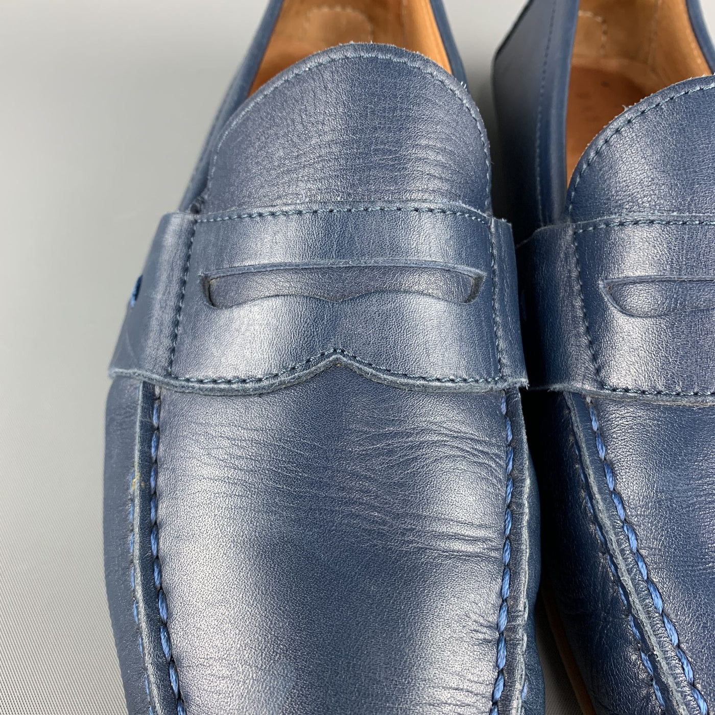 RALPH LAUREN Size 7.5 Navy Solid Leather Drivers Loafers
