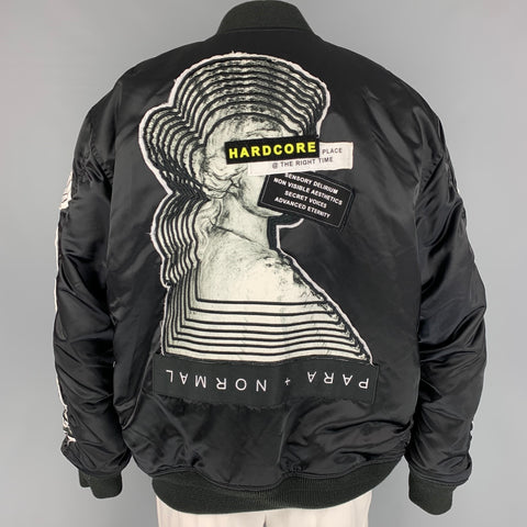 DIESEL Size XL Black White Patches Nylon Reversible Jacket
