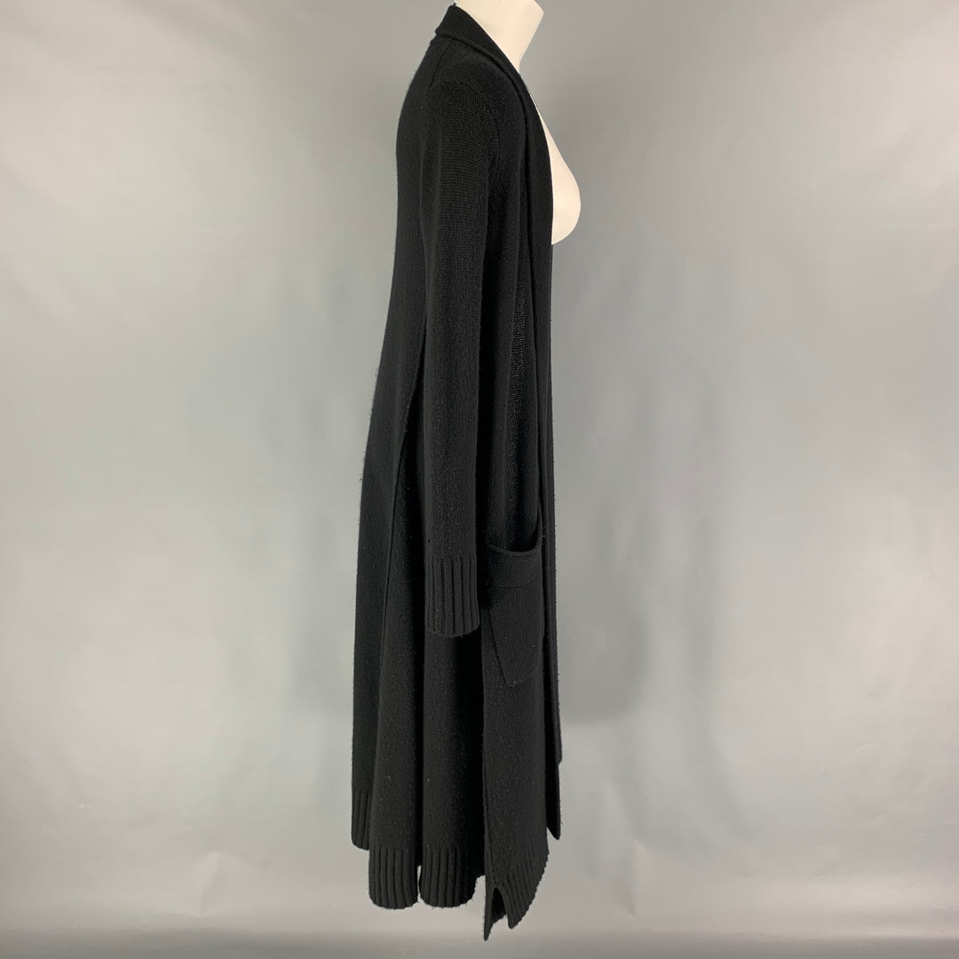 DONNA KARAN Size M/L Black Cashmere Knitted Open Front Cardigan