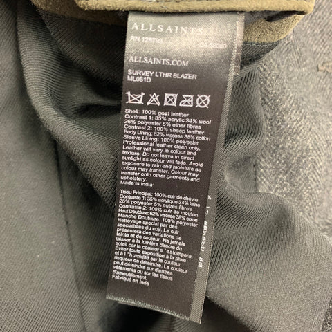 ALLSAINTS Taille L Veste superposée en cuir vieilli gris olive