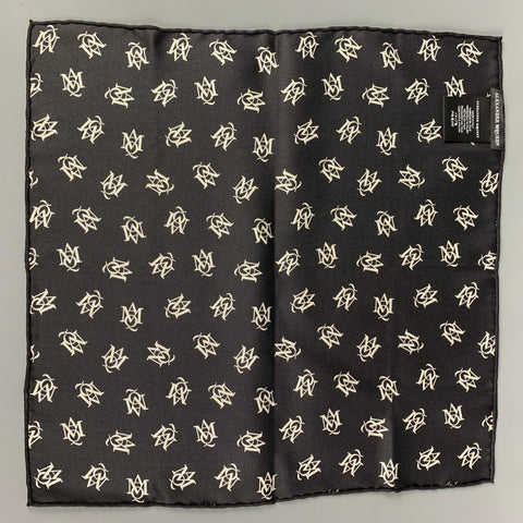 ALEXANDER MCQUEEN Black White Dots Silk Pocket Square