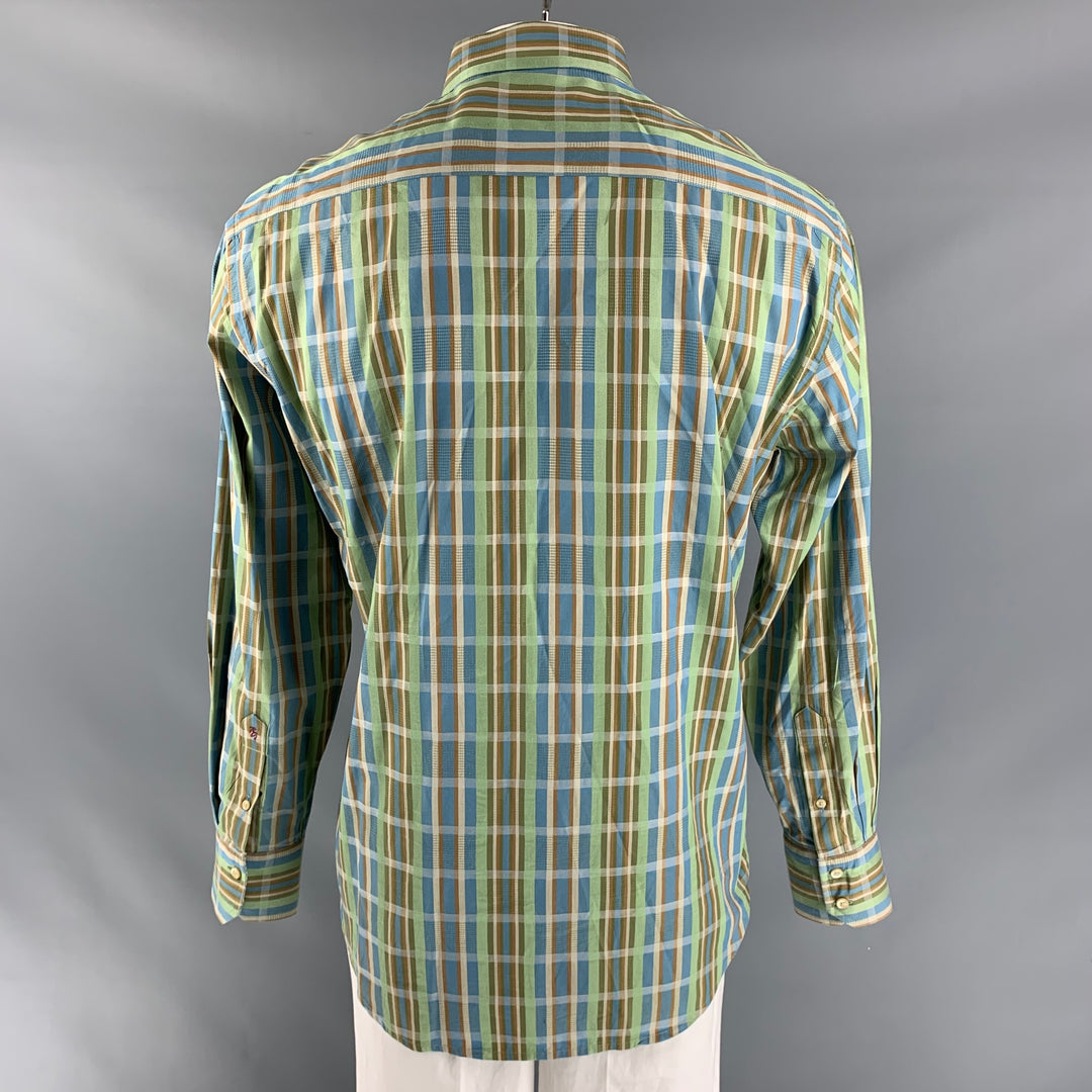 ROBERT GRAHAM Size XL Green, Blue & Tan Plaid Cotton Button Up Long Sleeve Shirt