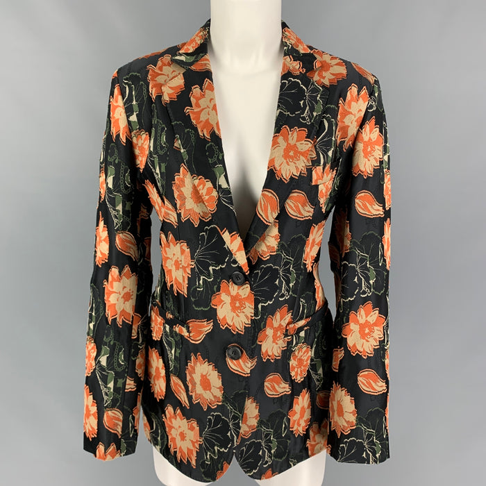 SALVATORE FERRAGAMO Size 8 Black Orange Beige Jacket Blazer
