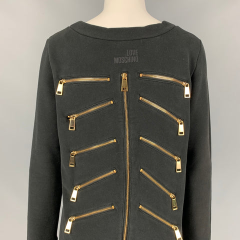 LOVE MOSCHINO Size 6 Black Cotton / Polyester Brass Zippers Scoop Neck Pullover