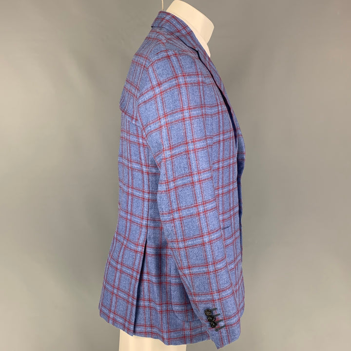 CANALI Size 40 Regular Blue Red Plaid Silk Cashmere Sport Coat