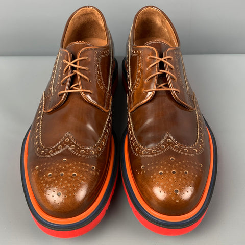 PAUL SMITH Size 10 Brown Red Orange Perforated Leather Wingtip Lace Up Shoes