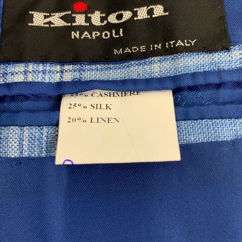 KITON Chest Size 44 Light Blue White Plaid Cashmere Blend Sport Coat