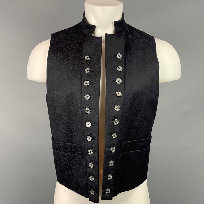 VIVIENNE WESTWOOD MAN Size 40 Black Print Wool / Viscose Blend Open Front Vest