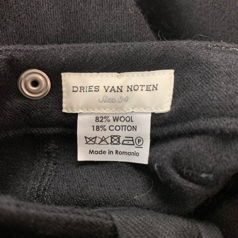 DRIES VAN NOTEN Size 4 Black Wool / Cotton Cropped Belted Casual Pants