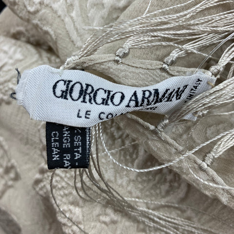 GIORGIO ARMANI Beige Jacquard Silk Fringe Shawl