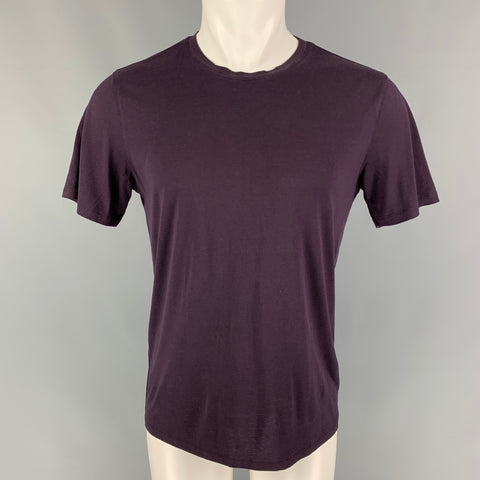 THEORY Size M Eggplant Silk Cotton Crew-Neck T-shirt