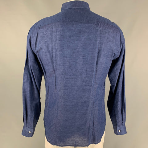 BROOKLYN TAILORS Size XL Navy Heather Linen &  Cotton Button Up Long Sleeve Shirt