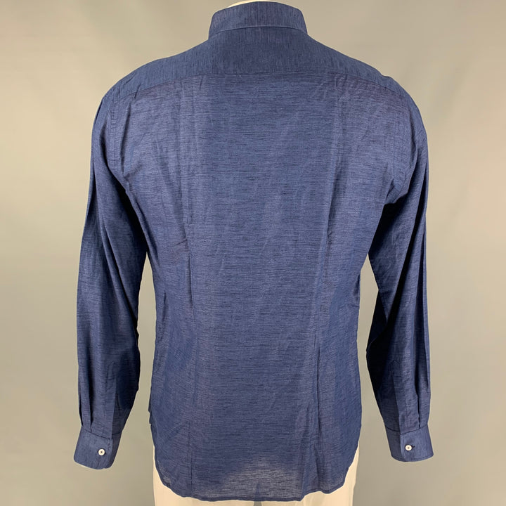 BROOKLYN TAILORS Taille XL Chemise à manches longues boutonnée en lin et coton bleu marine chiné