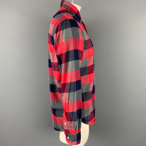 GITMAN VINTAGE Size L Red & Grey Plaid Cotton Long Sleeve Shirt