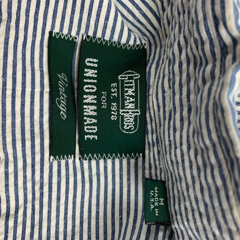 GITMAN BROS Size M Blue White Stripe Seersucker Cotton Long Sleeve Shirt