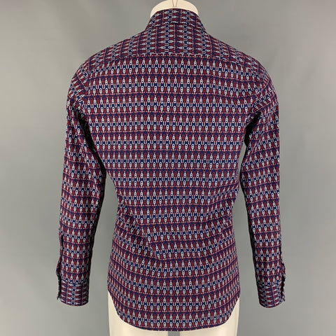 GUCCI Size M Blue Red White Chain Cotton Long Sleeve Shirt