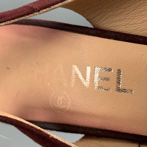 CHANEL Size 7.5 Burgundy Brown Suede Slingback Pumps