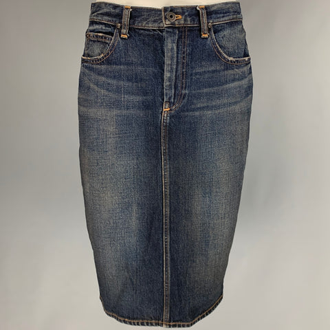 RALPH LAUREN Taille 8 Jupe crayon en coton bleu marine en détresse sous le genou