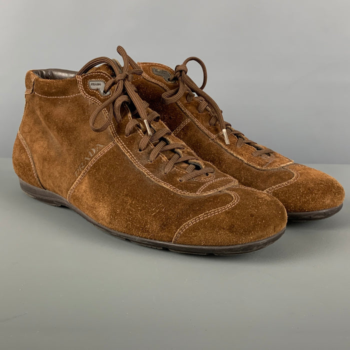 PRADA Size 10 Brown Suede High Top Sneakers