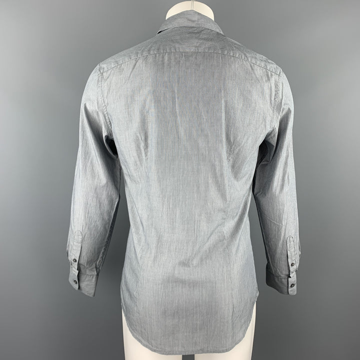 JOHN VARVATOS * Camisa de manga larga con botones de algodón gris a rayas talla S de EE. UU.