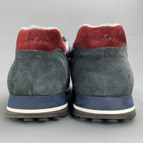 HOGAN H86RUN Taille 11 Baskets à lacets en cuir color block bleu marine et bordeaux