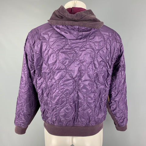 KAPITAL Size M Purple Quilted Cotton Nylon Hooded Sweatshirt