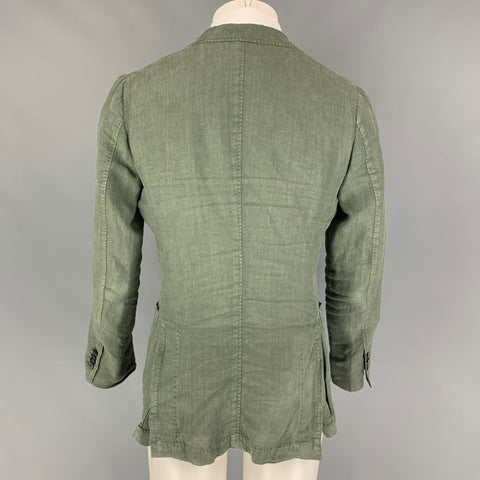 BOGLIOLI Size 36 Olive Linen Notch Lapel Sport Coat